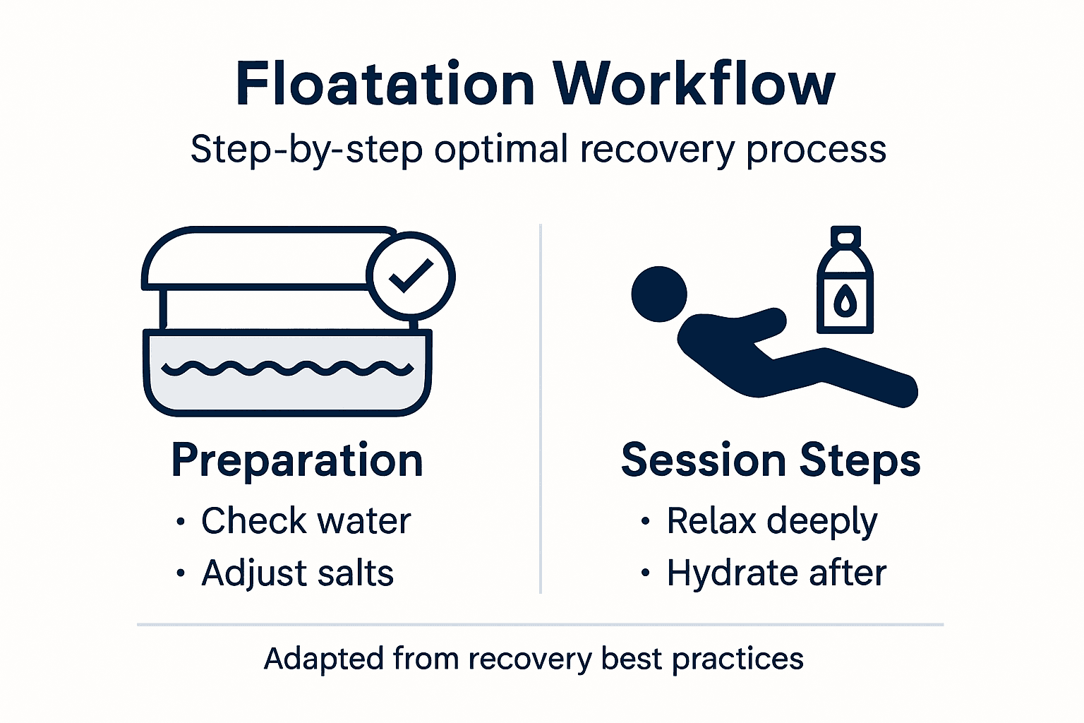 Floatation therapy workflow key steps infographic