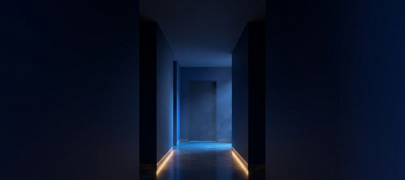 A calm, dimly lit corridor through Float Therapy Wilmslow